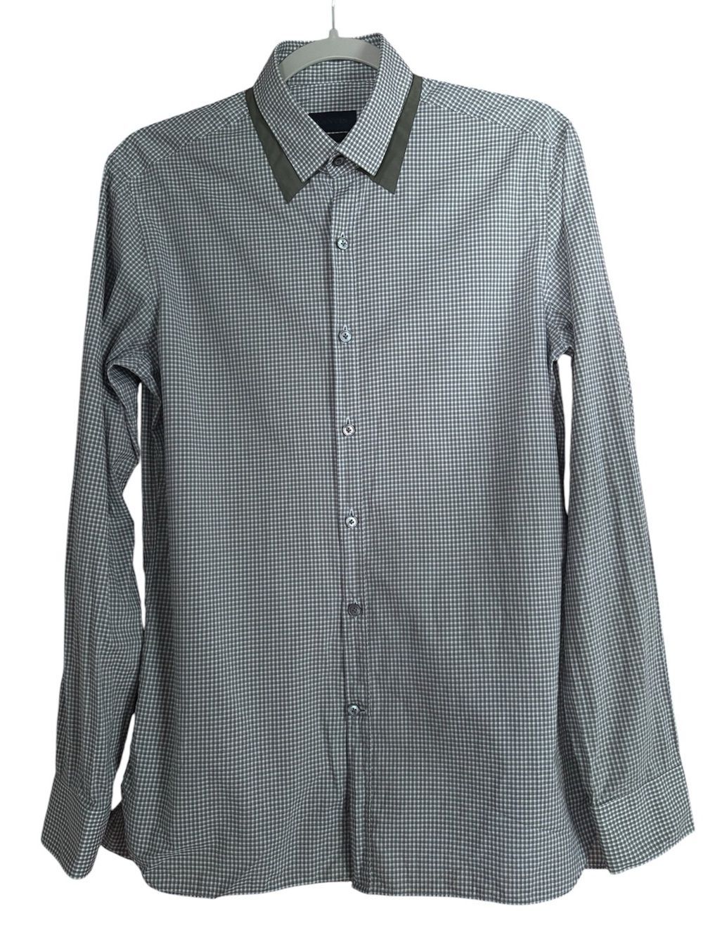 Lanvin Men's Gingham Plaid Button-Down Shirt in Gray Medium 39 EU / 15.5” US